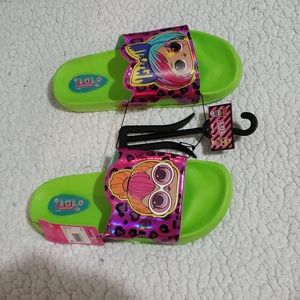 NWT L.O.L. girls Slides size 5/6 big girls